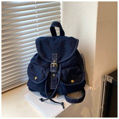 Korean denim backpack women's new large capacity multi-pocket portable bucket bag student commuter travel backpack