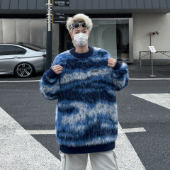 Lazy style soft waxy mohair sweater men's autumn and winter retro round neck loose coat