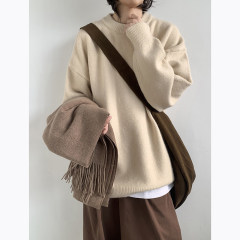 Autumn and winter solid color round neck pullover men's loose long-sleeved sweater jacket