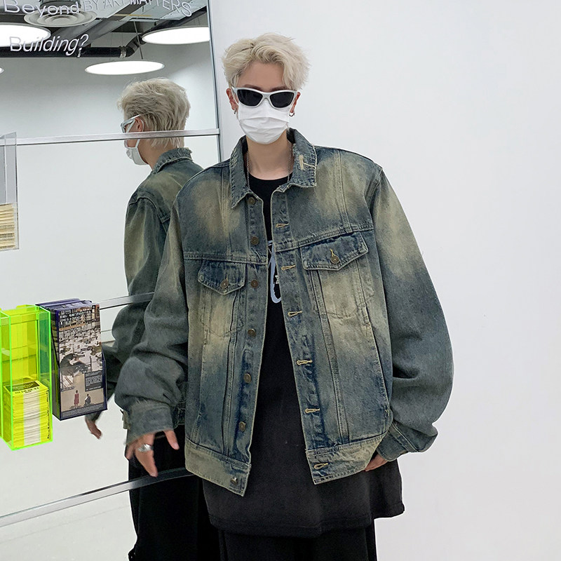 American fashion brand retro denim jacket men's spring and autumn fashion brand fashion handsome loose jacket