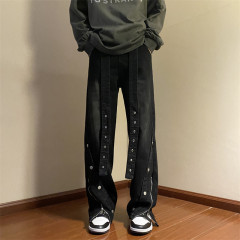 American high street button-down zippered slit washed distressed bootcut jeans