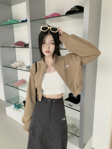 Long sleeve sports short sweatshirt jacket women's cardigan top