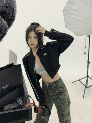 Long sleeve sports short sweatshirt jacket women's cardigan top