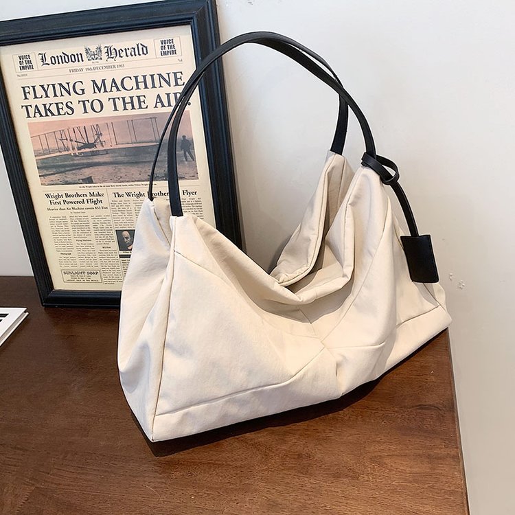 Spring New Korean Style Cloth Bag Women's Large Capacity Spliced ​​Canvas Bag Versatile Trendy Versatile Women's Shoulder Bag