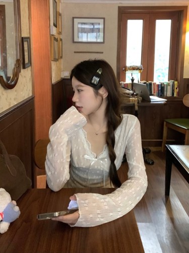 Pure Desire Hot Girl Bow V-neck Lace Pants Top Women's Short Versatile Bottoming Long Sleeve T-Shirt