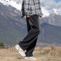 Spring new style Hong Kong style Japanese retro whitened wide-leg casual jeans men's trousers
