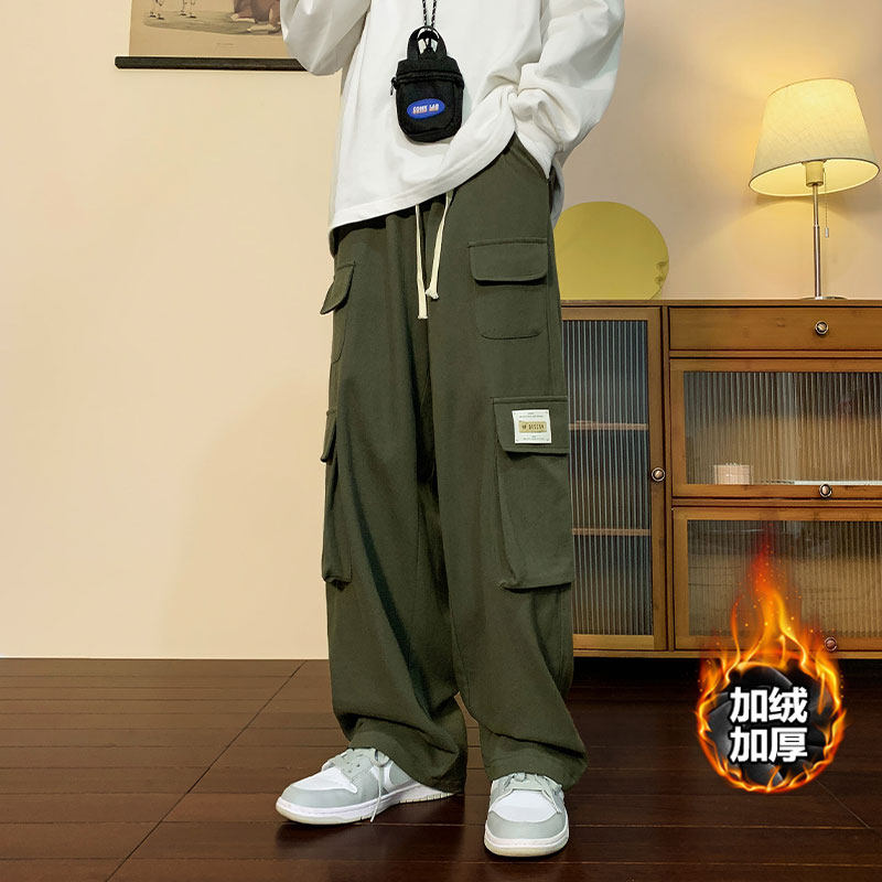 Heavyweight American high street retro Hong Kong style velvet thickened straight-leg workwear casual pants