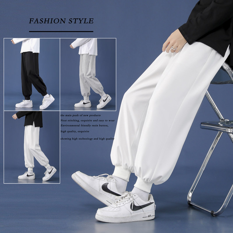 Spring and autumn new ins loose sports pants men's trendy ankle-tie students nine-point casual harem pants