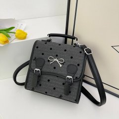 College Wave Point Canvas Backpack Women Summer 2024 New Trendy Korean Backpack Versatile Casual Travel Bag