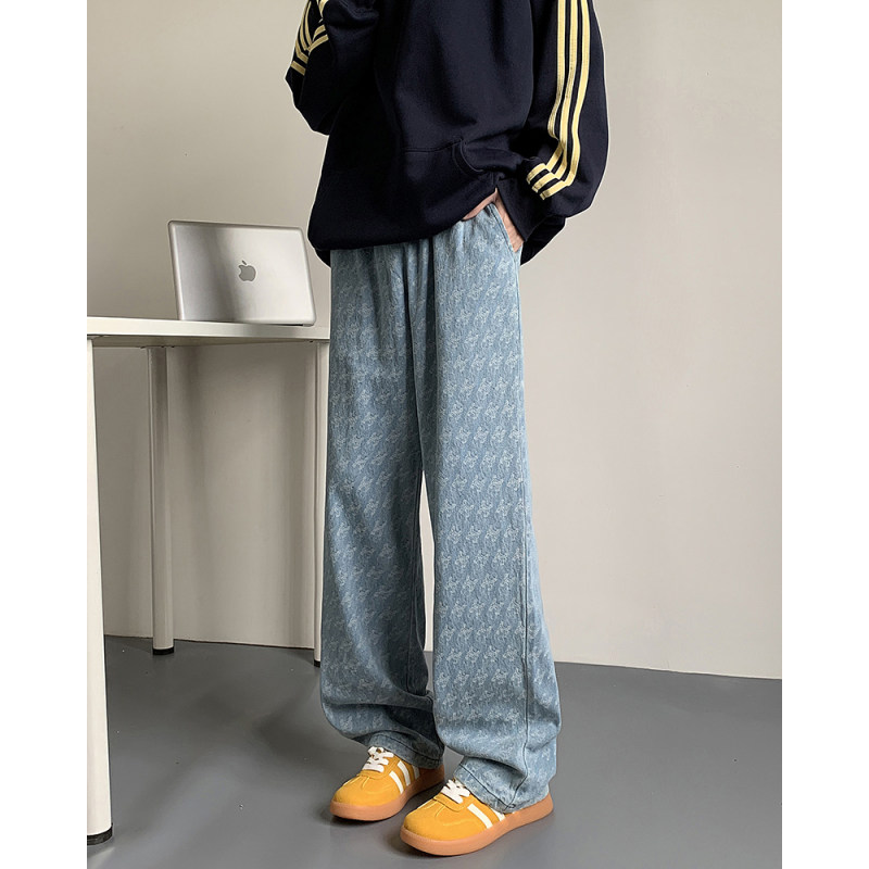 American jeans for men, autumn and winter, loose, trendy, loose, trendy brand, washed casual trousers