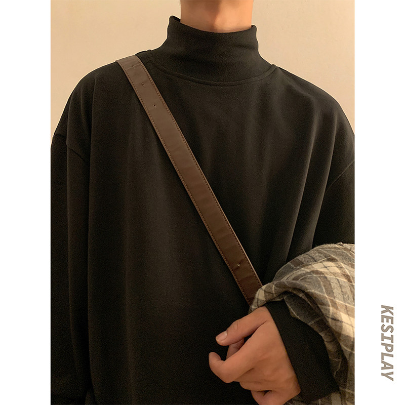 Multi-color optional German velvet warm base sweatshirt men's solid color half turtleneck T-shirt