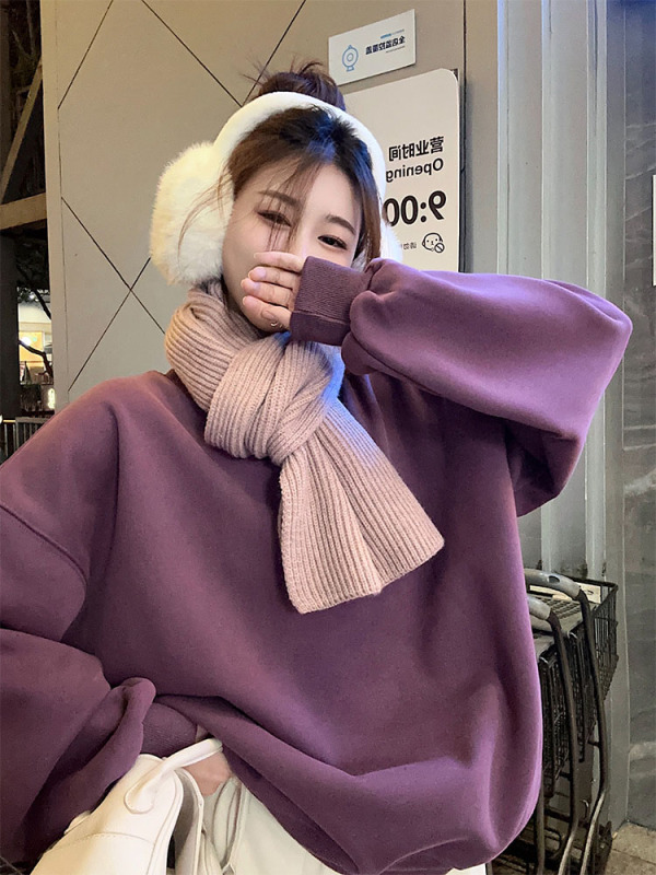 Colorful winter multi-color velvet pullover warm sweatshirt + scarf