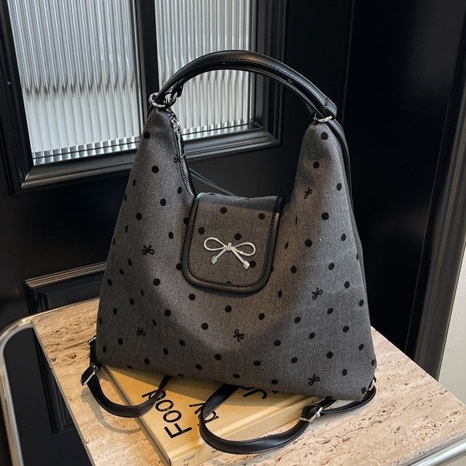 Large-capacity plaid polka-dot armpit tote bag for women, new trendy multi-purpose single shoulder crossbody backpack