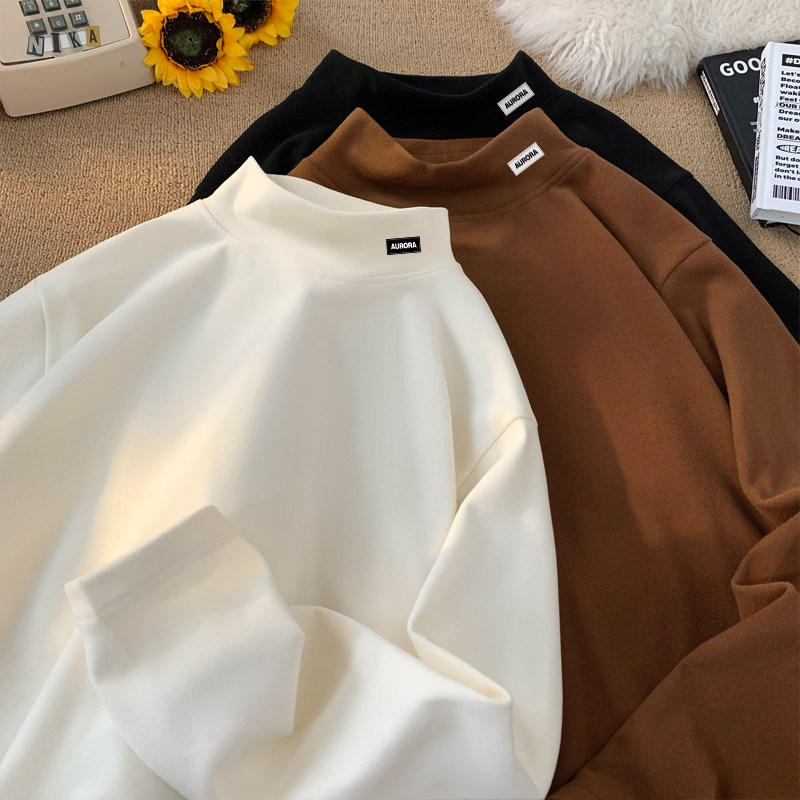 New winter style Hong Kong style large size half turtleneck German velvet T-shirt