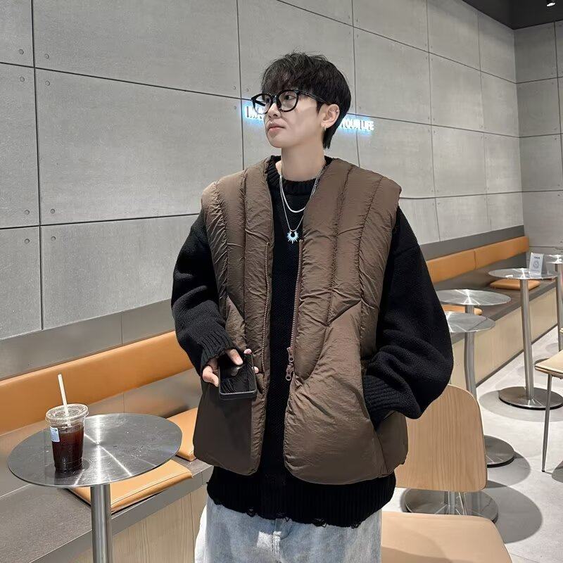 American retro deconstructed short cotton coat men's winter fashion brand outer vest vest cotton coat