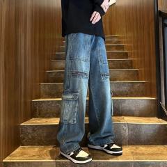 Spring and Autumn Youth Popular Niche Large Size Retro Loose Straight Washed Zipper Jeans