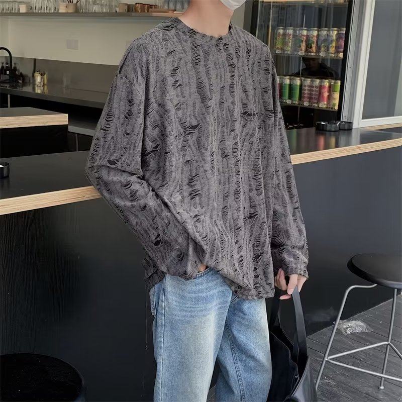 Trendy brand solid color trendy men's T-shirt summer youth popular Hong Kong fashion casual new daily round neck long sleeve