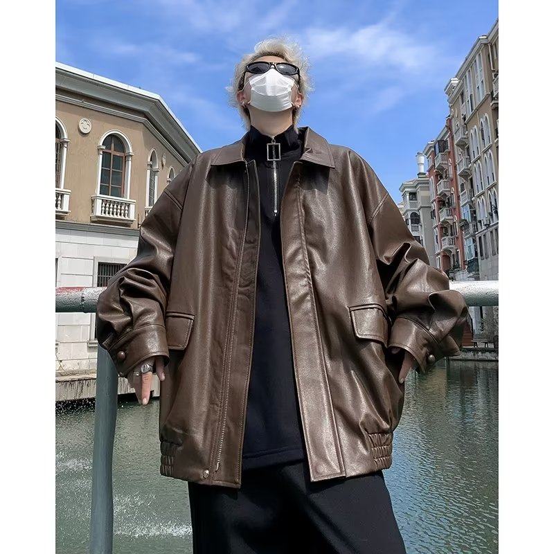Leather jackets for men and women, spring and autumn motorcycle American retro leather jackets
