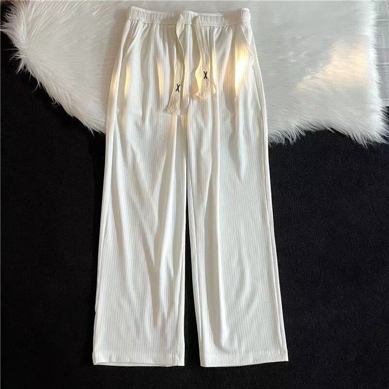 Men's wide-leg pants, thin, fashionable, straight-leg, loose, casual trousers, drapey floor-length trousers