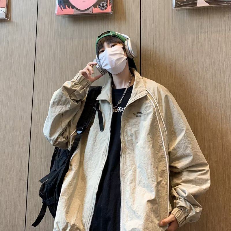 New Embroidered Stand Collar Jacket for Boys Spring and Autumn Trendy Brand Trendy Couple Loose and Handsome American Jacket