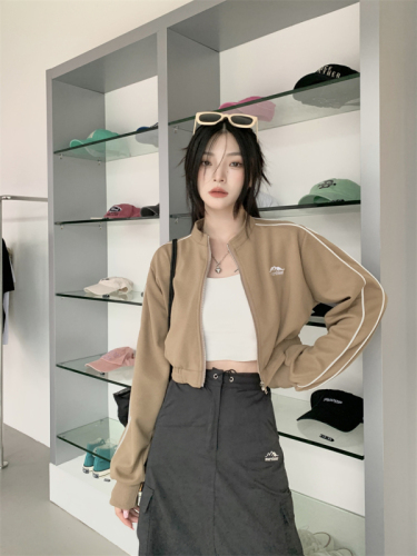 Long sleeve sports short sweatshirt jacket women's cardigan top