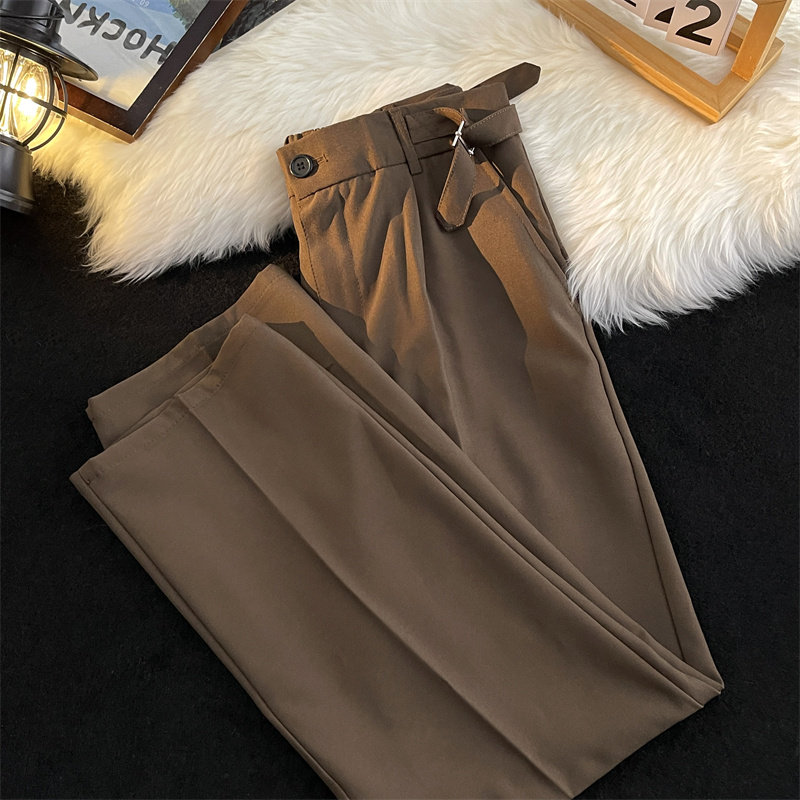 Autumn new Hong Kong style solid color simple straight ice silk drape casual pants and trousers