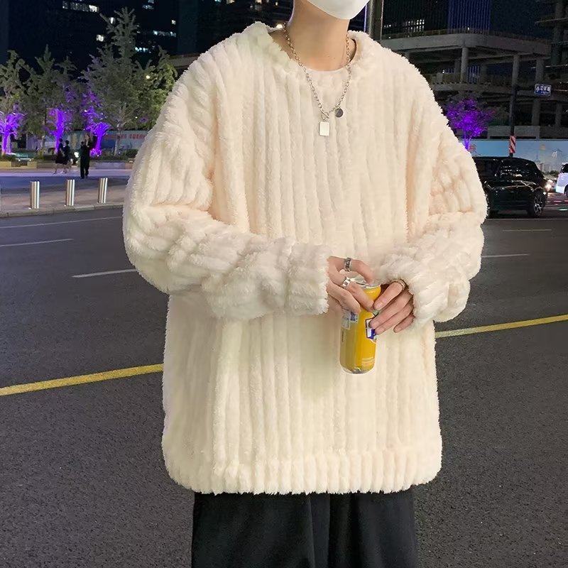 Plush sweatshirt men's Hong Kong style ins fashion brand versatile loose warm autumn and winter sweater jacket