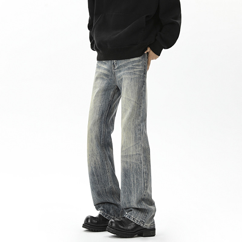 Jeans for men in autumn and winter new style American vibe Feng Shui washed trendy brand loose straight casual casual trousers