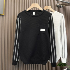 Autumn and winter splicing fake two-piece round neck knitted sweater trendy brand fashion comfortable warm casual sweater