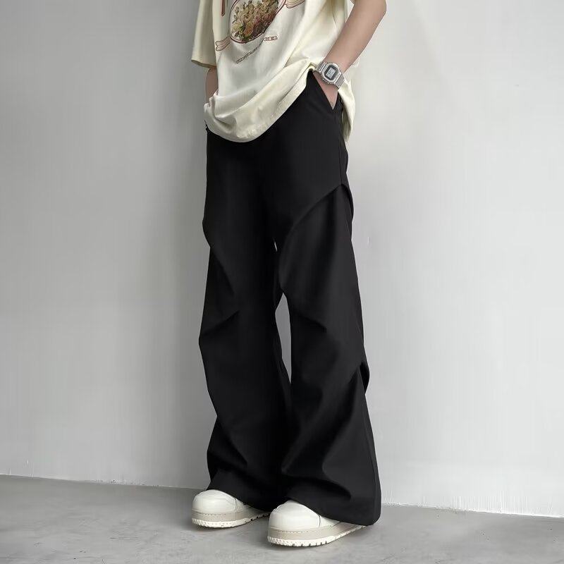 Pleated trousers men's design trousers handsome high street vibe boot-cut trousers
