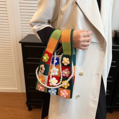 Summer versatile high-end niche crossbody bag for women 2024 new green woolen bag knitted bag