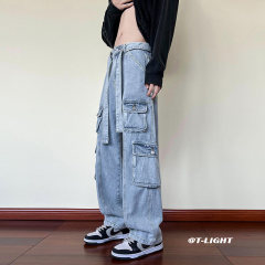 New autumn and winter American style ins dark high street multi-pocket jeans