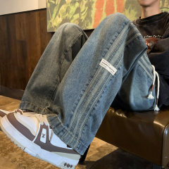 Spring and Autumn Three Stripes Label Jeans Men's Wide Leg Pants