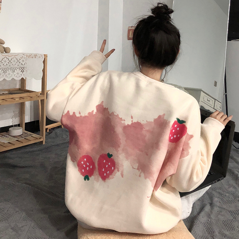 Thick velvet sweatshirt for women in autumn sweet niche tie-dye round neck small man coat loose top