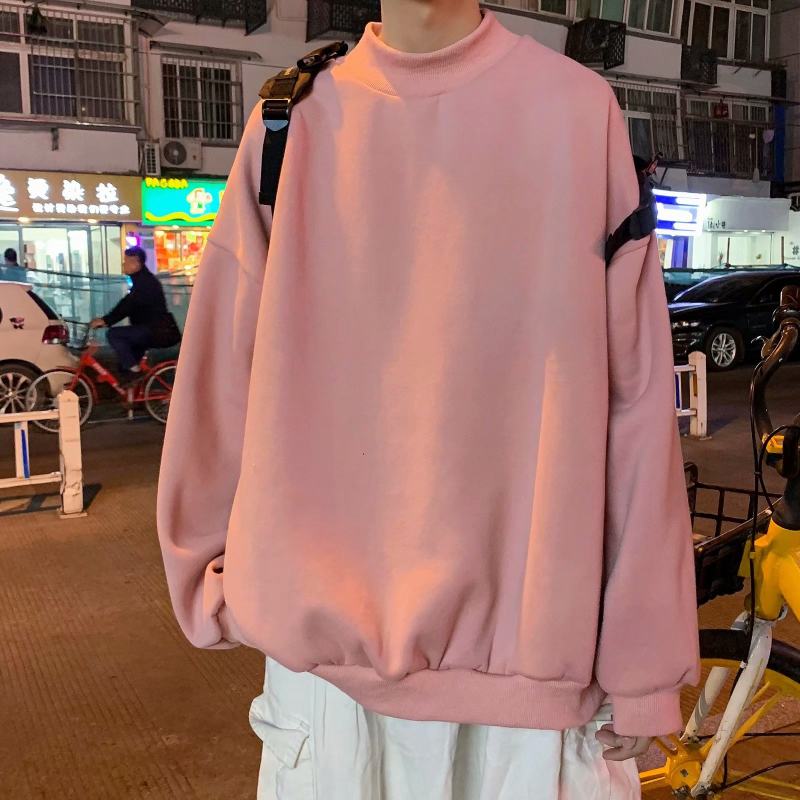 Autumn and winter men's half turtleneck sweatshirt plus velvet loose casual base coat