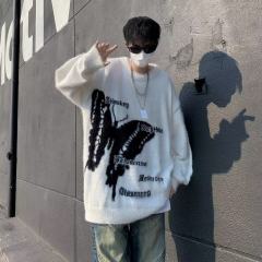 Trendy brand American retro imitation mink fur butterfly sweater men's autumn and winter lazy style knitted sweater top