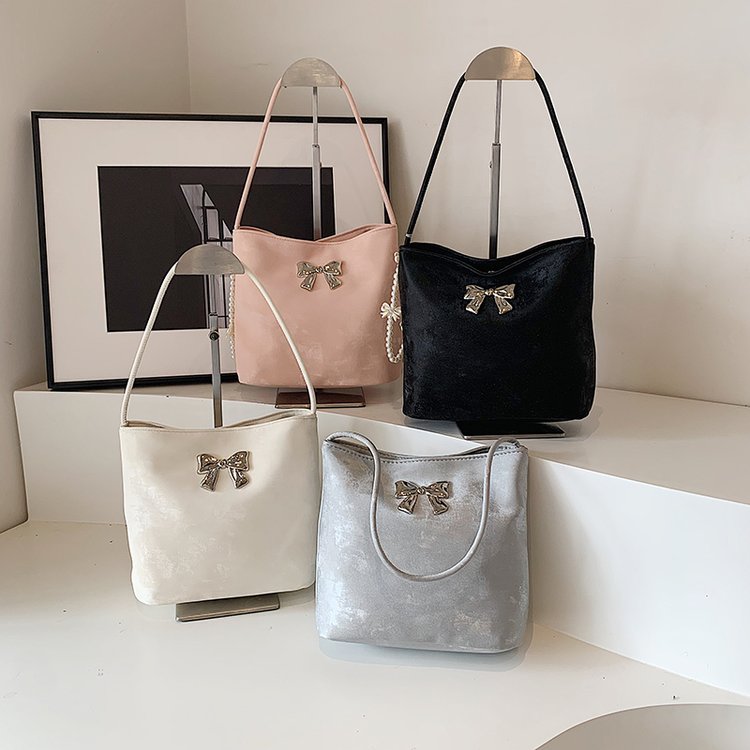 Simple popular bow tote bag for women 2024 new fashion casual commuter bag large capacity versatile shoulder bag
