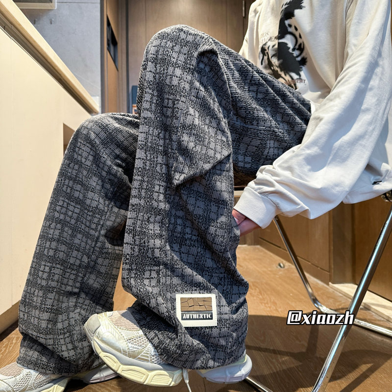 Autumn new corduroy all-over printed double pleated nail label casual trousers