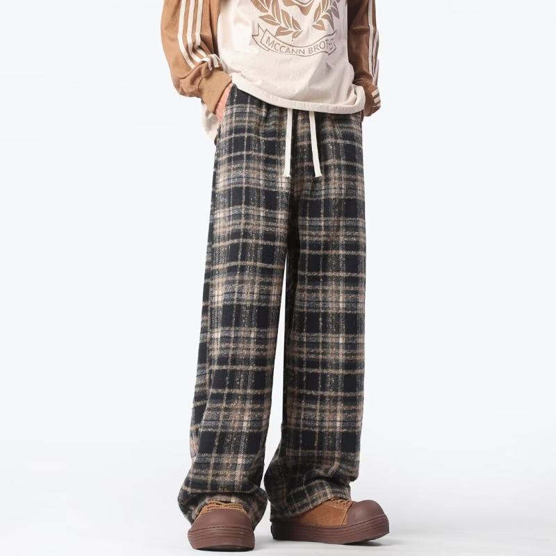 Autumn men's casual pants striped plaid color matching loose trousers