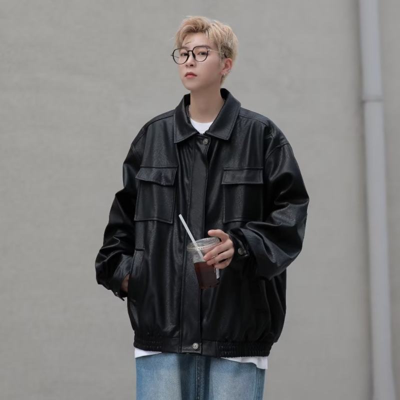 Autumn and winter Korean style trendy retro distressed PU motorcycle style leather jacket men's jacket