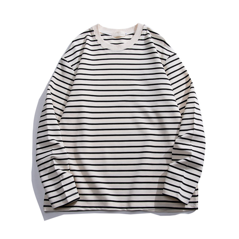 White background flat live broadcast unisex couple large size striped long-sleeved T-shirt for men