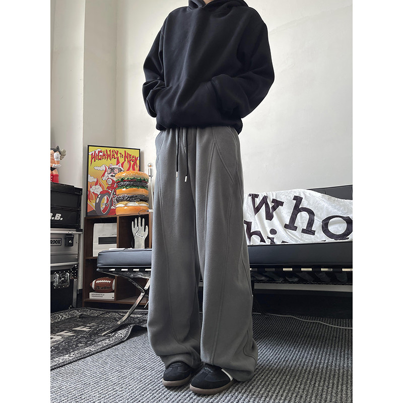 Hong Kong fashion brand scimitar pants polar fleece loose casual pants men and women same style versatile thickened pants