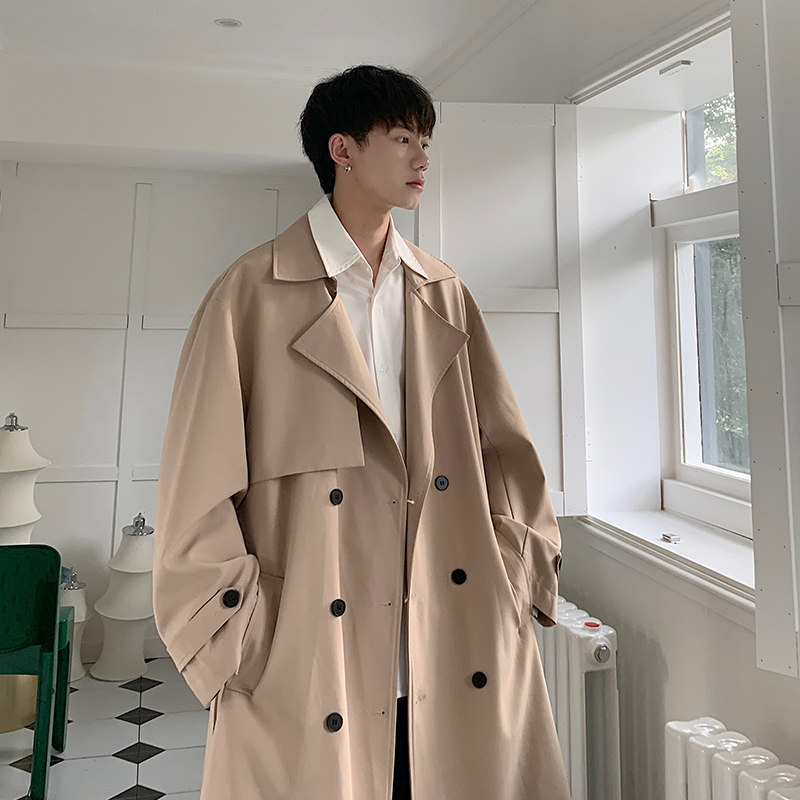 Hong Kong style autumn new loose jacket men's lapel double-breasted casual windbreaker