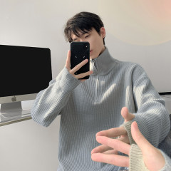 Stand collar half zipper sweater men's large size lazy style loose Japanese sweater jacket