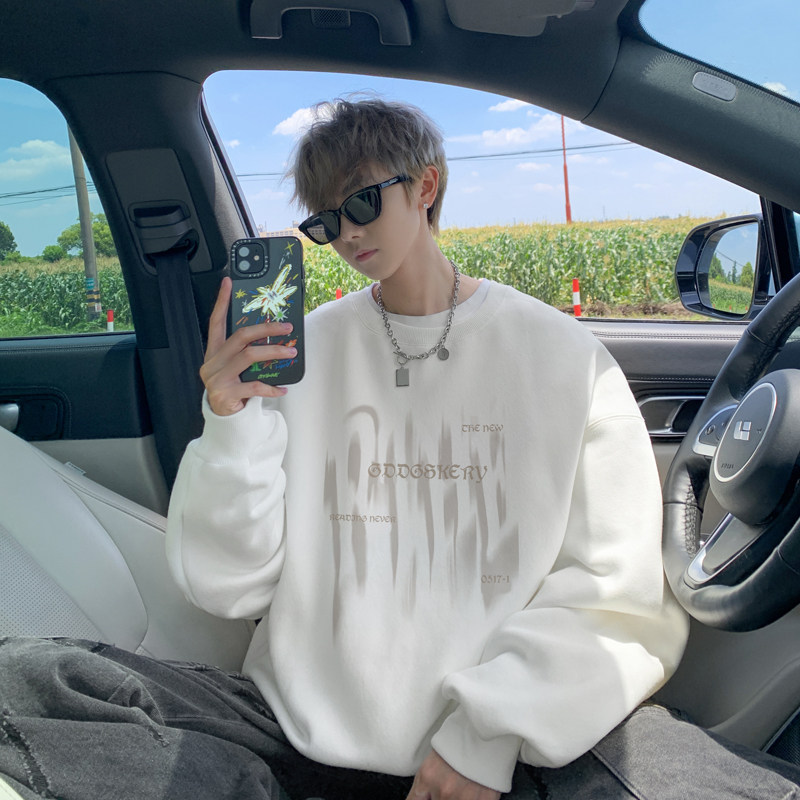 Registered/Huamian Autumn New American Letter Printed Sweater Men's Trendy Loose Round Neck Top