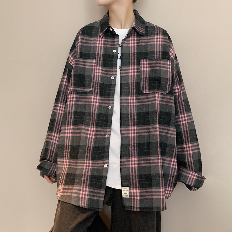 Autumn Hong Kong fashion long-sleeved plaid shirt male student shirt school uniform class uniform