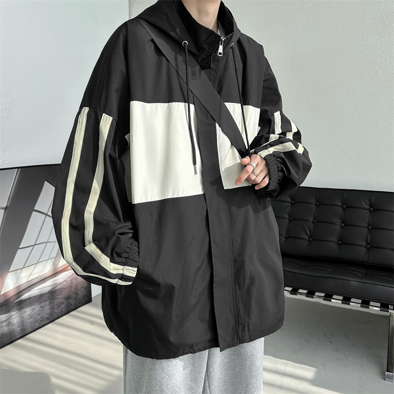 Autumn Hong Kong style printed contrasting color loose casual jacket men's large size coat top