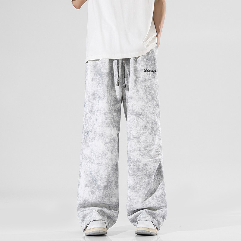 Summer new style drawstring dirty pants loose paratrooper straight pants