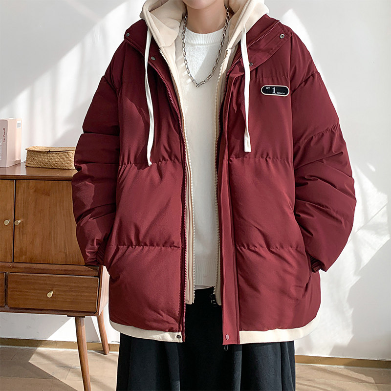 Men's winter new style Hong Kong style loose fake two-piece hooded down cotton coat