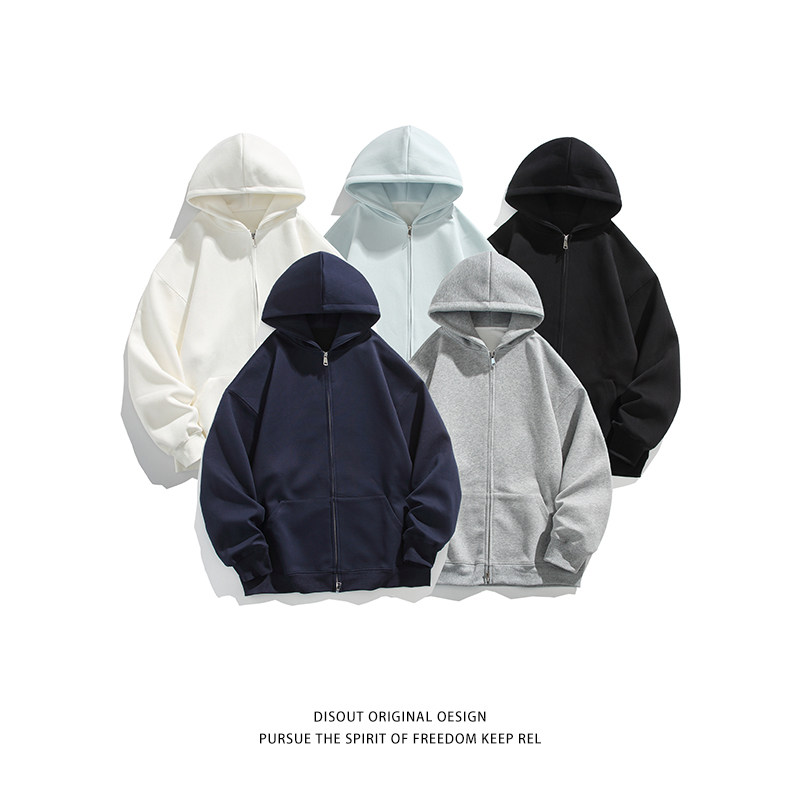 New spring trend all-match zipper hooded sweatshirt Japanese style white bottom